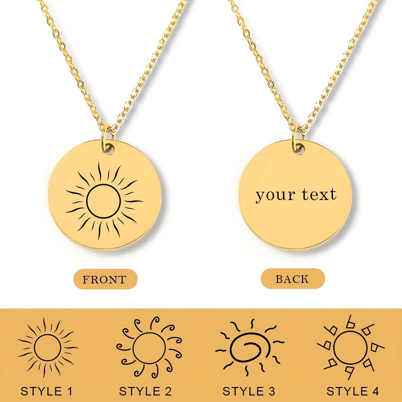 Women's Customized Sun Symbol Necklace, Engraved Text Pendant